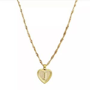 Gold Heart Initial Letter Necklace Charm Minimal J